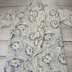 Vintage Halston Intimates Blue & White Floral Robe & Slip Peignoir Set Size M